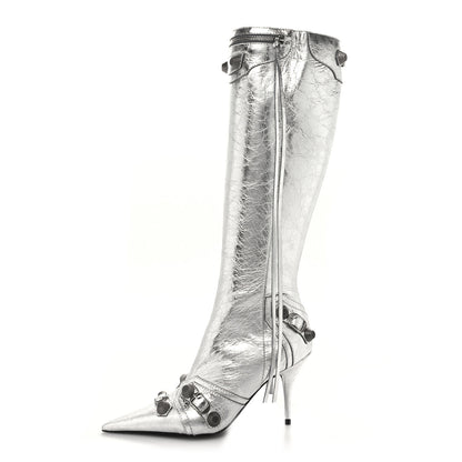 Balenciaga Metallic Agneau Arena Cagole 90mm Boots 37 Silver 1 of 8