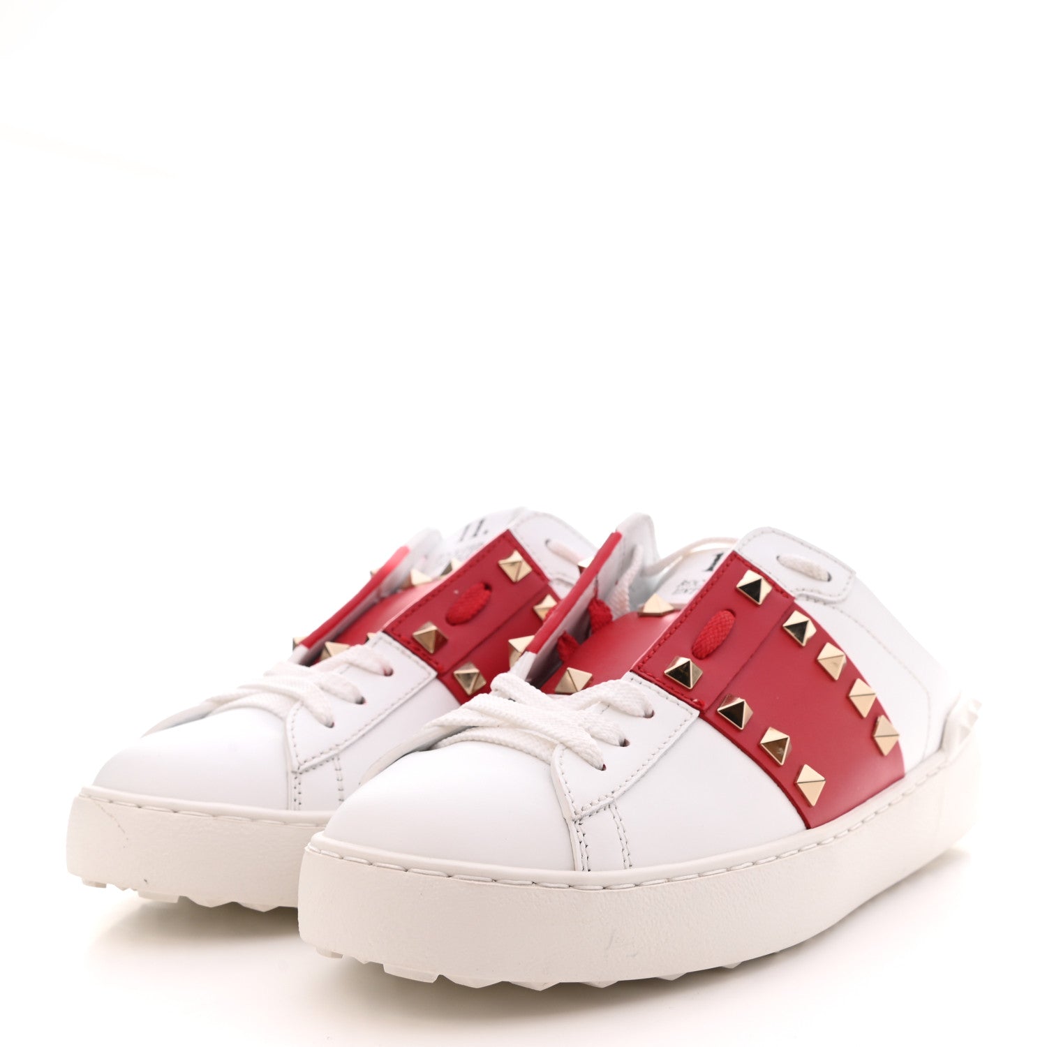 Valentino Garavani Calfskin Untitled Rockstud Slide Sneakers 37 White Red 3 of 8
