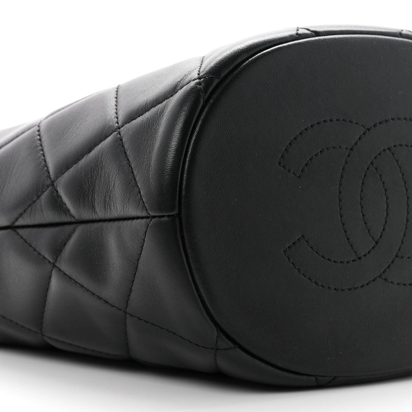 Lambskin Quilted My Perfect Chain Bucket Drawstring Bag Black