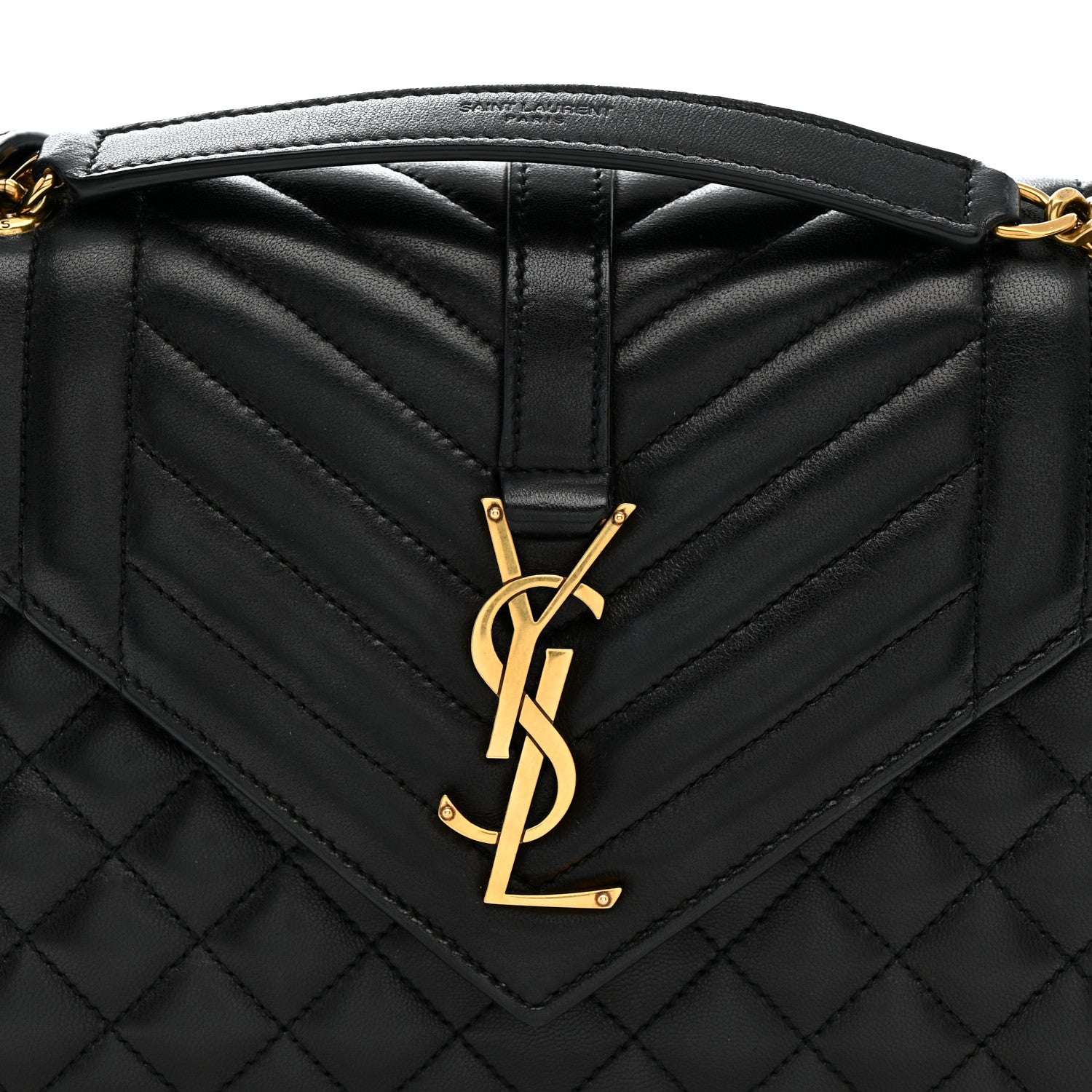 Saint Laurent Lambskin Mixed Matelasse Triquilt Medium Monogram Satchel Black 8 of 10