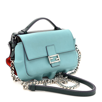 Fendi Vitello Dolce Waves Tri-Color Micro Double Baguette Verde Inglese Papavero Laguna 3 of 11