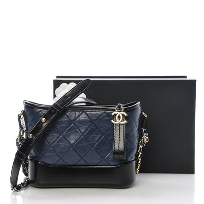 Chanel Aged Calfskin Quilted Small Gabrielle Hobo Navy Black 8 of 8
