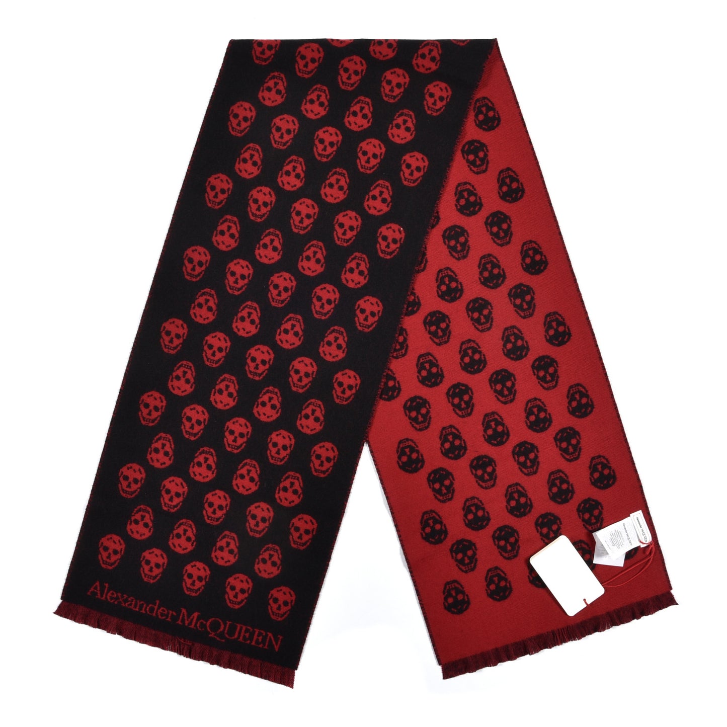 Wool Reversible Upside Down Skull Scarf Black Red