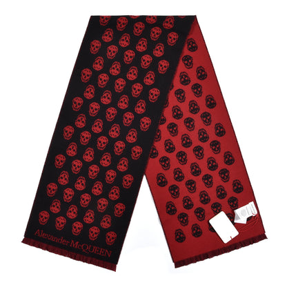 Alexander McQueen Wool Reversible Upside Down Skull Scarf Black Red 2 of 5