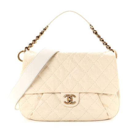 Chanel Crumpled Grained Calfskin Medium Coco Pleats Messenger Flap Dark White 1 of 10