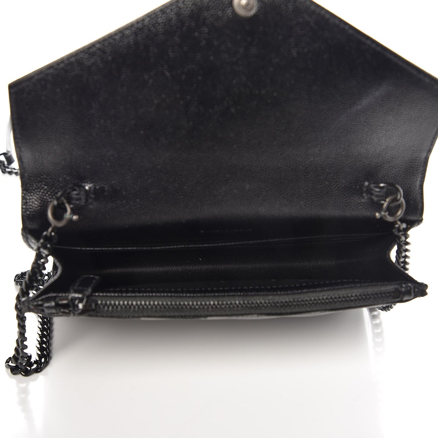 Grain De Poudre Matelasse Chevron Monogram Envelope Chain Wallet Black