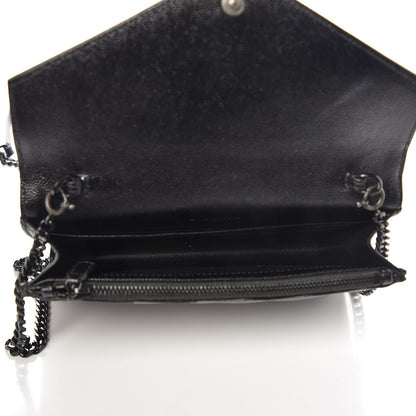 Saint Laurent Grain De Poudre Matelasse Chevron Monogram Envelope Chain Wallet Black 5 of 9