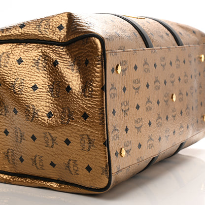 MCM Metallic Visetos Traveler Weekender Duffle Bag Gold 7 of 8