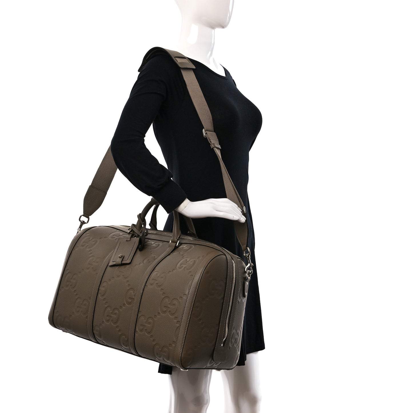 Piuma Calfskin Jumbo GG Embossed Large Duffle Bag Good Taupe