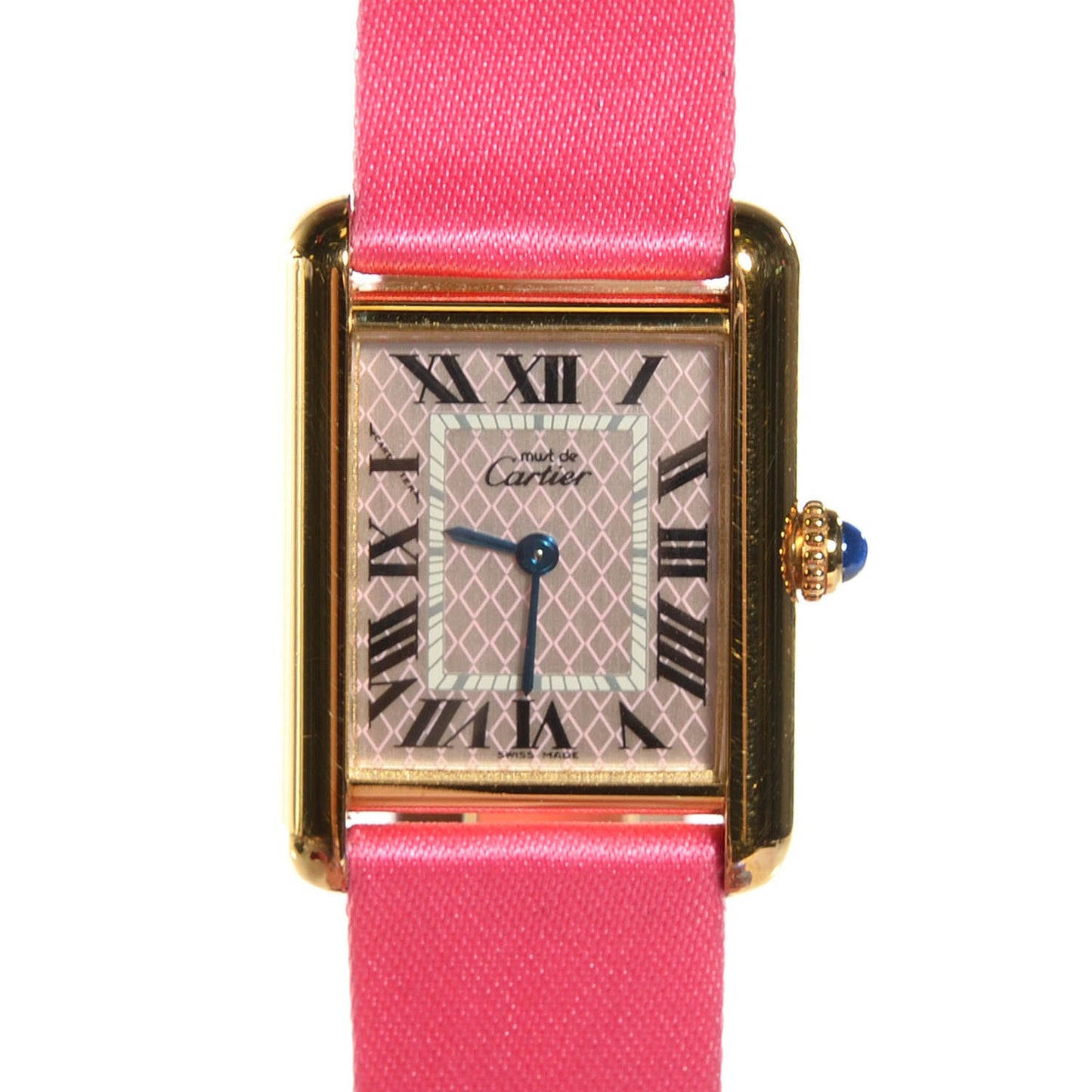 Sterling Silver Vermeil Satin 23mm Must de Cartier Tank Quartz Watch Pink