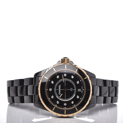 Chanel Stainless Steel 18K Yellow Gold Ceramic Diamond 38mm J12 Quartz Watch Black 3 of 6