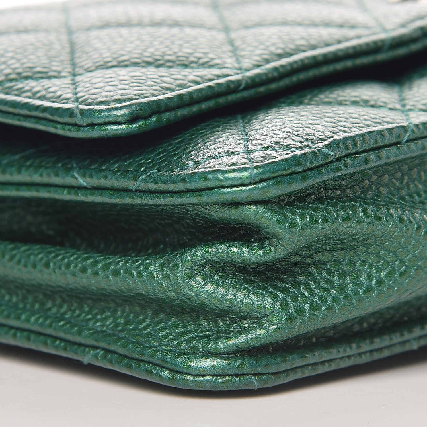 Chanel Metallic Caviar Quilted Wallet On Chain WOC Green 5 of 11