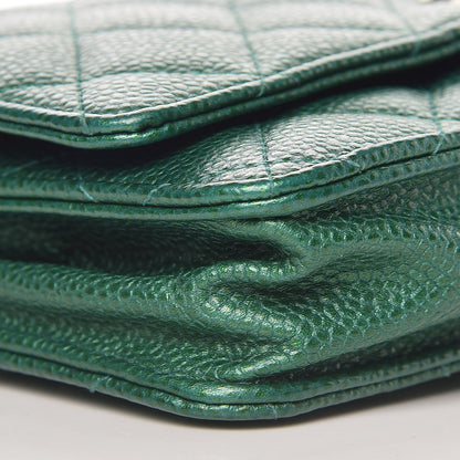 Chanel Metallic Caviar Quilted Wallet On Chain WOC Green 5 of 11