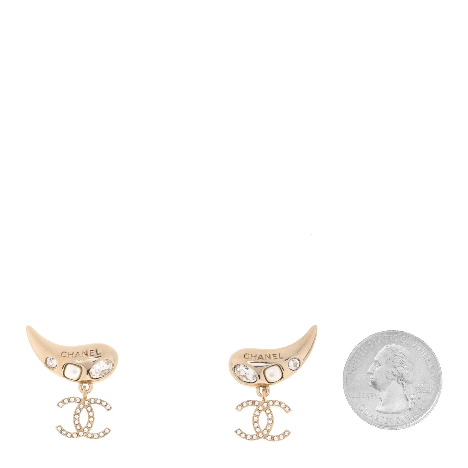 Chanel Crystal Pearl CC Drop Earrings Gold 2 of 5