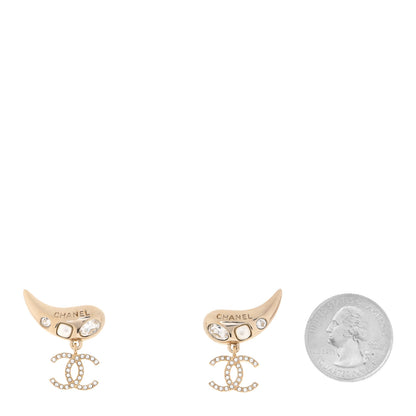 Chanel Crystal Pearl CC Drop Earrings Gold 2 of 5