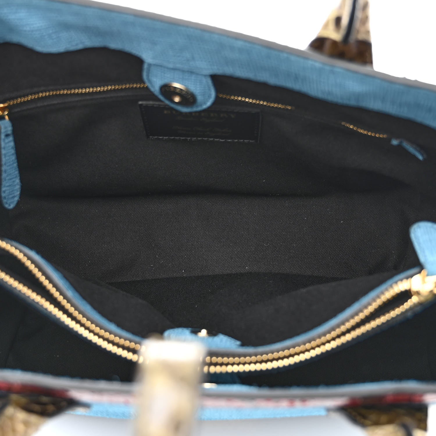 Burberry Snakeskin Textured Calfskin House Check Medium Banner Tote Blue 5 of 13