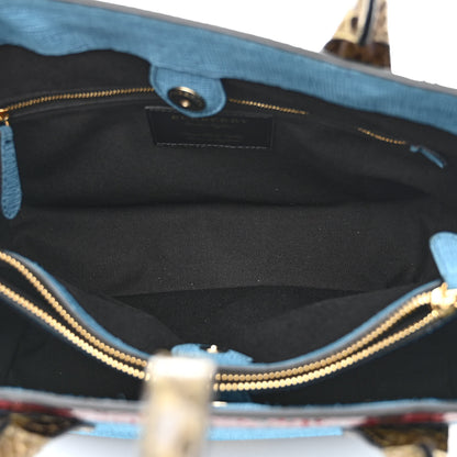 Burberry Snakeskin Textured Calfskin House Check Medium Banner Tote Blue 5 of 13