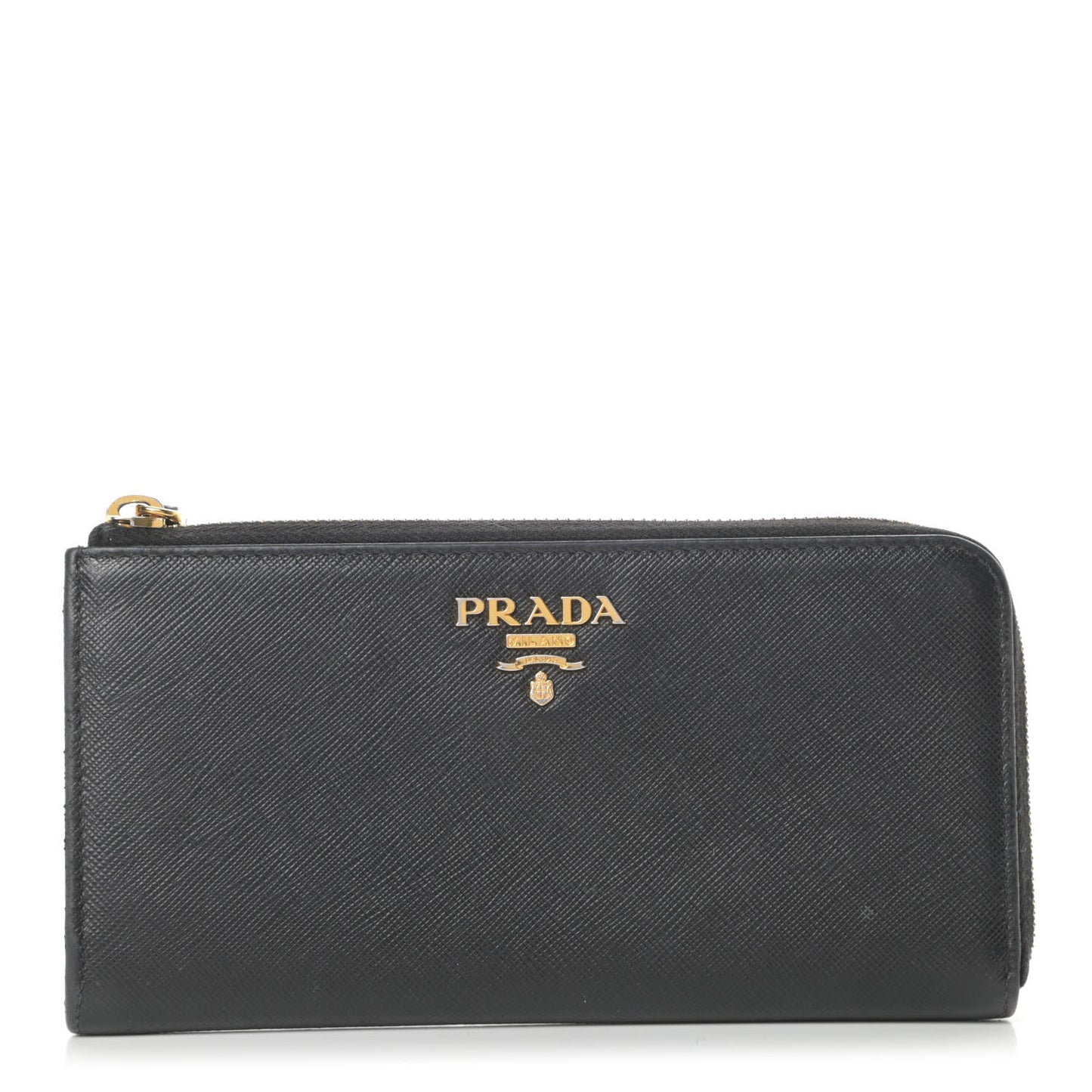 Saffiano Metal Zip Around Wallet Black