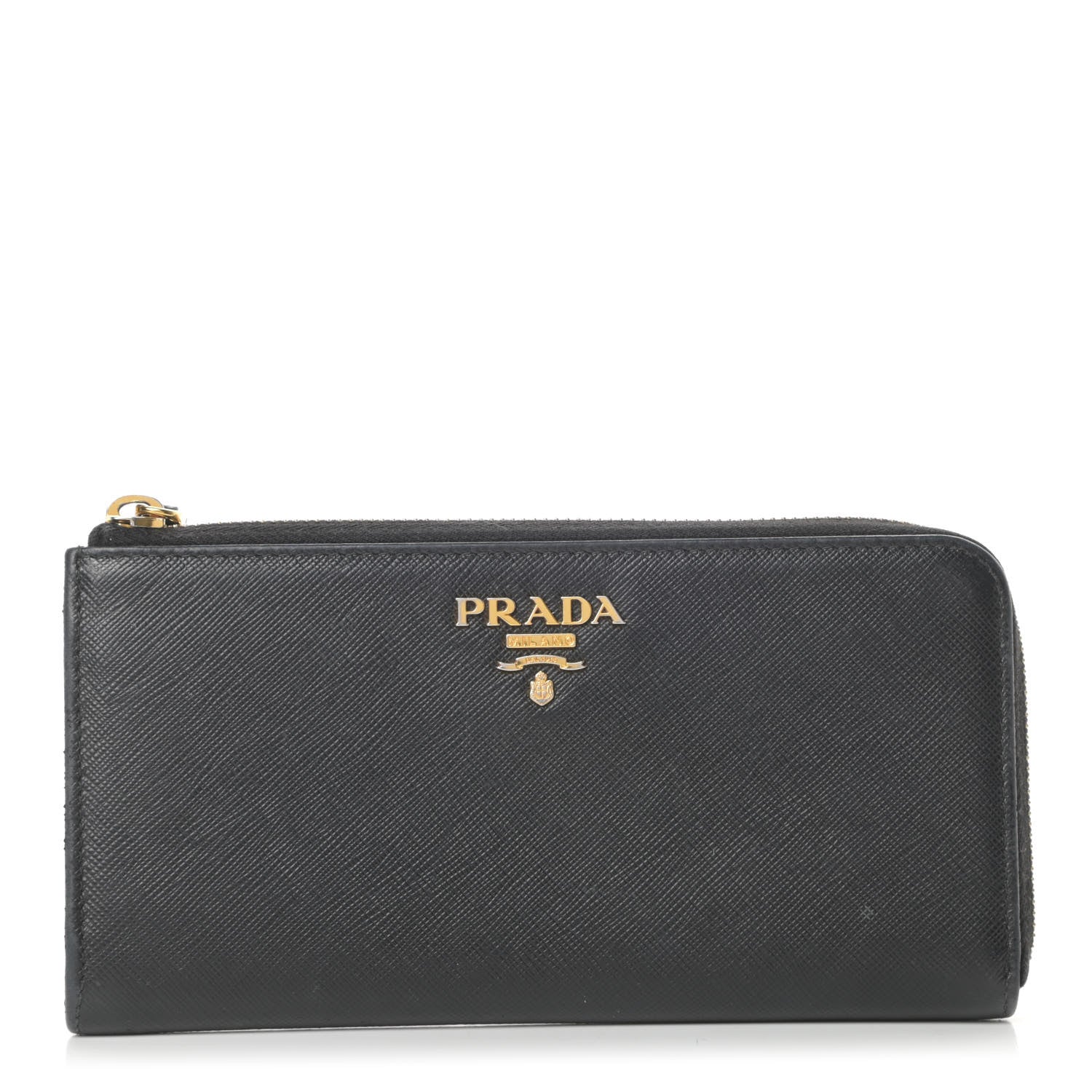 Prada Saffiano Metal Zip Around Wallet Black 1 of 11