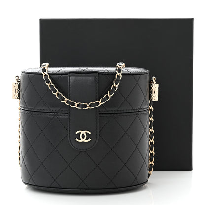 Chanel Lambskin Quilted Round Vanity Case With Chain Black 11 of 11