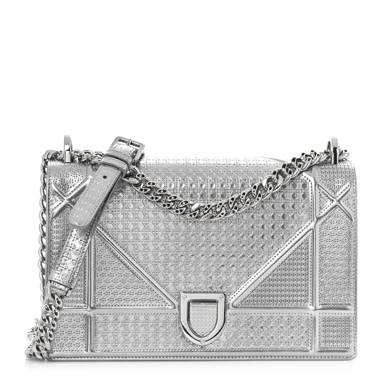 Christian Dior Metallic Patent Micro-Cannage Medium Diorama Flap Bag Silver 1 of 8