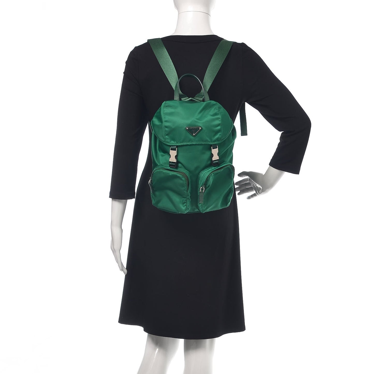 Nylon Vela Saffiano Double Buckle Backpack Oleandro