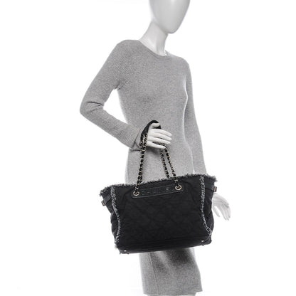 Chanel Canvas Stitched Tweed Large Tote Black 2 of 7