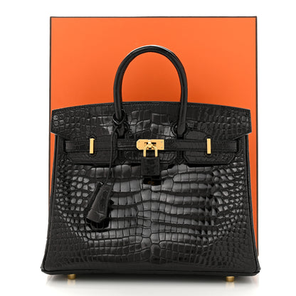 Hermes Shiny Porosus Crocodile Birkin 25 Black 3 of 11
