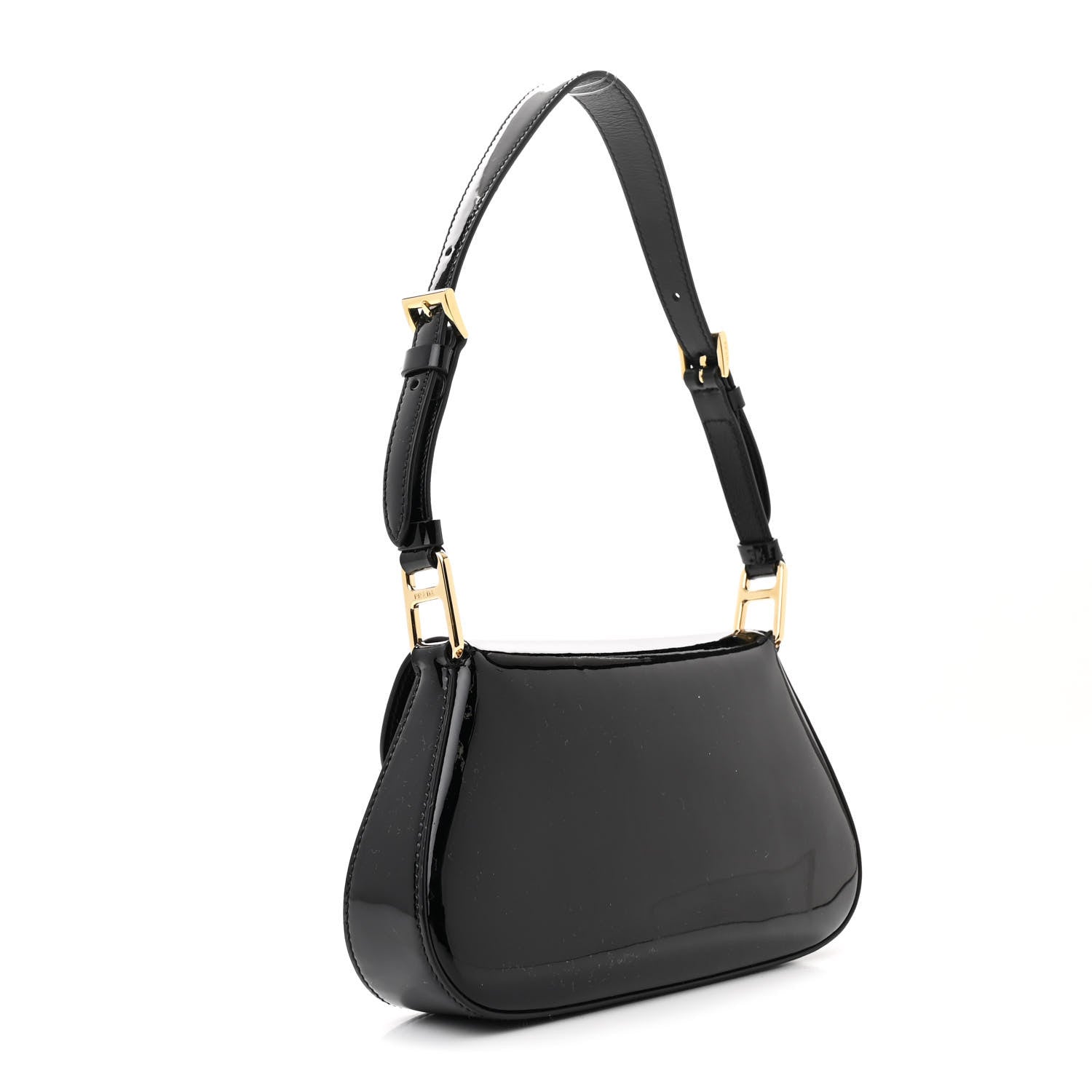 Prada Vernice Triangle Logo Flap Adjustable Strap Shoulder