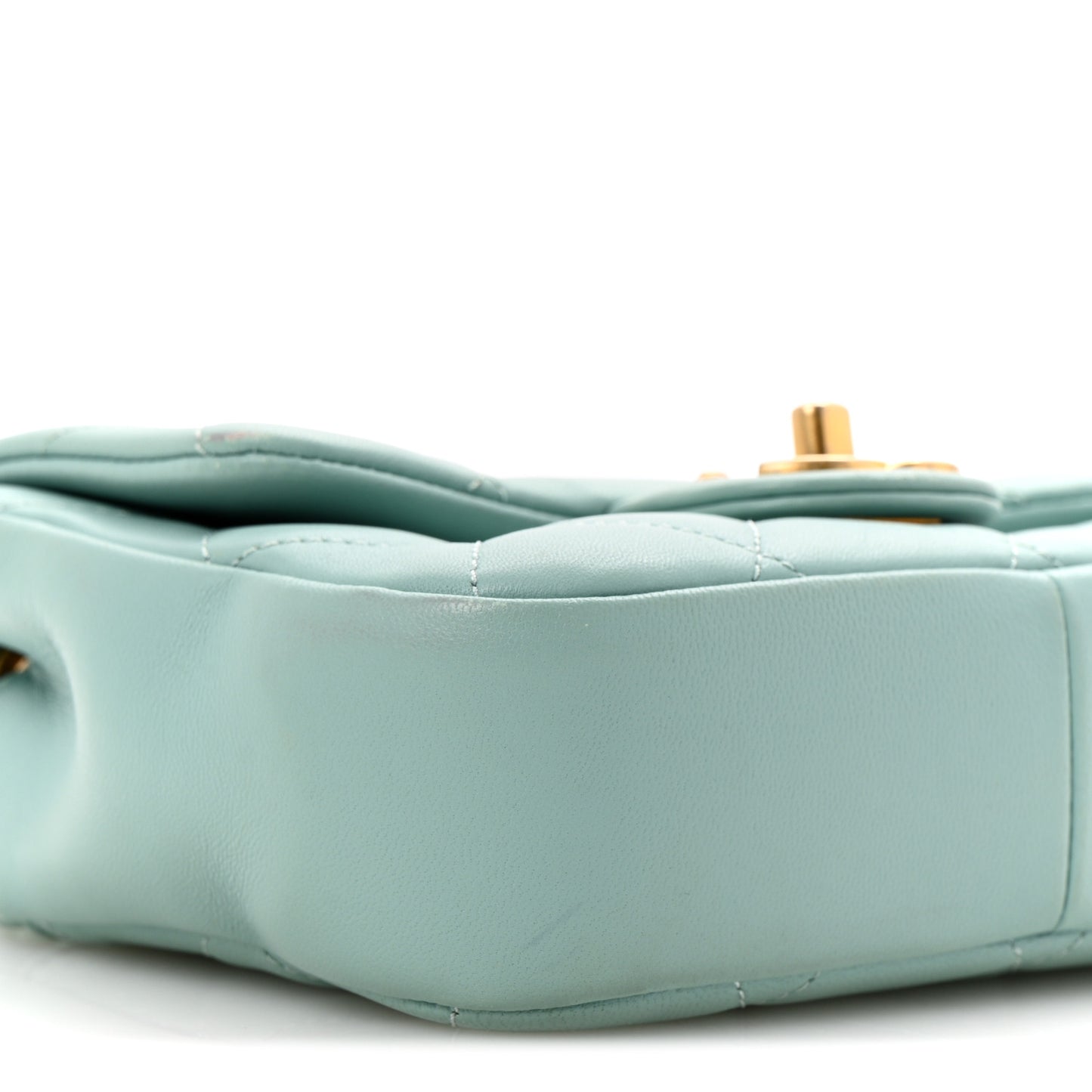 Lambskin Quilted Small Circular Handle Bag Blue