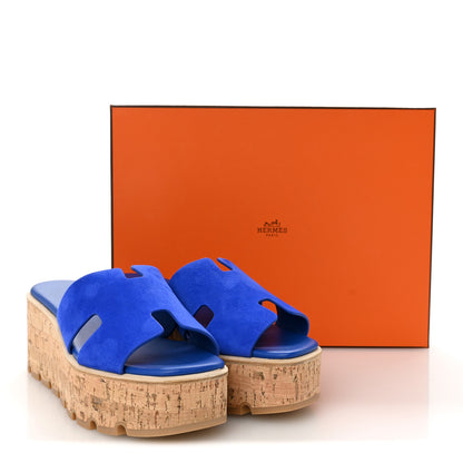 Hermes Suede Goatskin Cork Eze 30 Sandals 39 Bleu Ocean 9 of 9