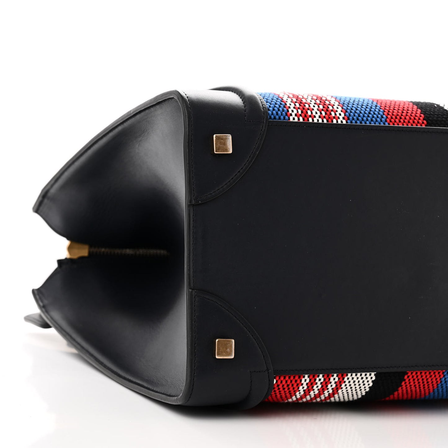 Smooth Calfskin Striped Cotton Canvas Mini Luggage Navy Blue