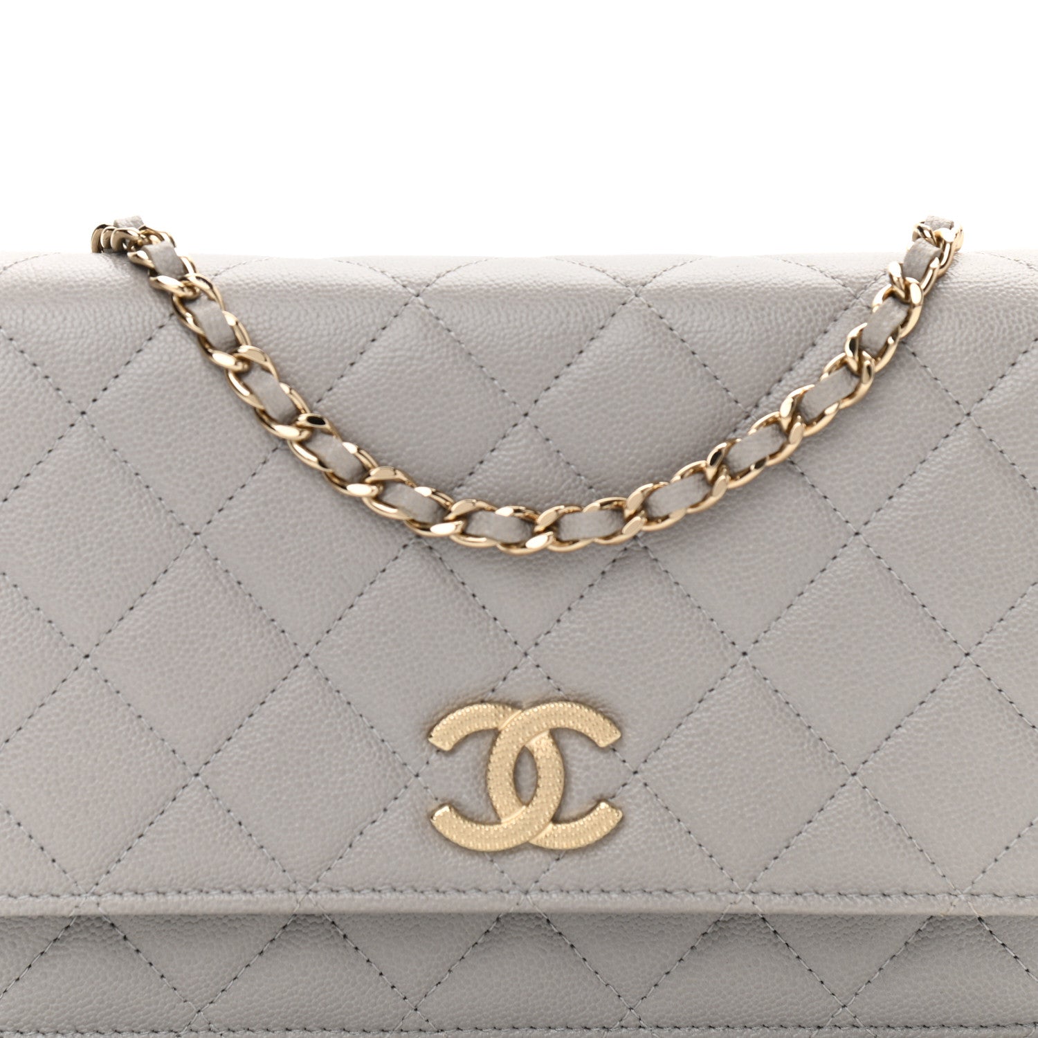 Chanel Caviar Quilted Studded CC Wallet On Chain WOC Grey 9 of 12
