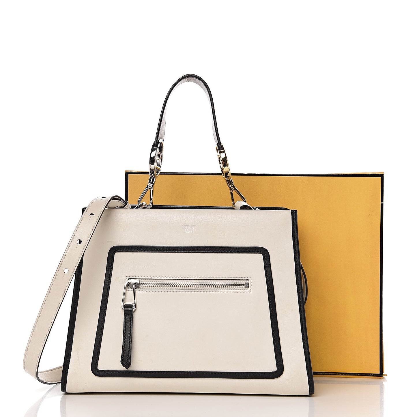 Vitello Century Opaco F is Fendi Bi-Color Small Runaway Satchel White Ice Black
