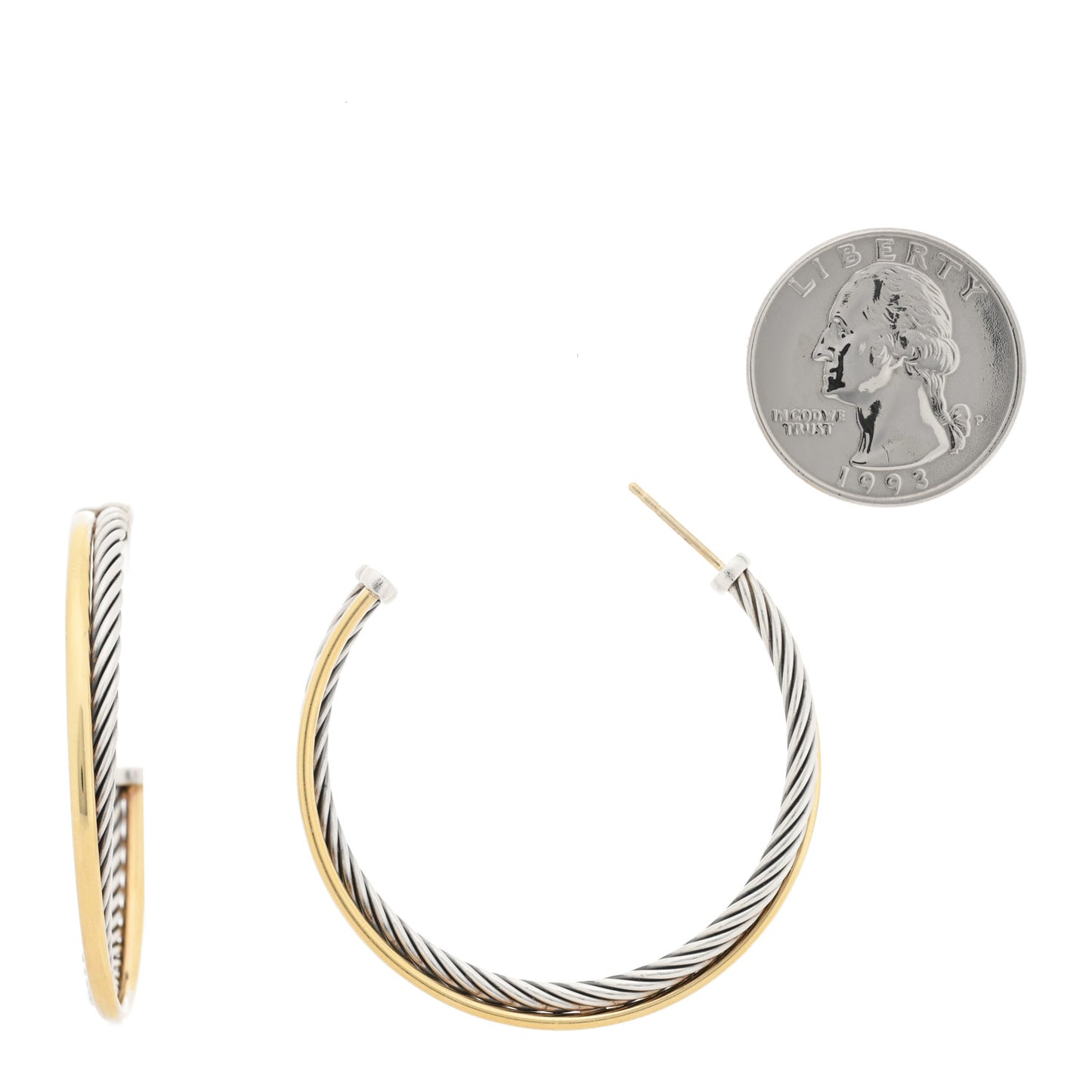 Sterling Silver 18K Yellow Gold 44mm Extra Large Crossover Cable Hoop Earrings