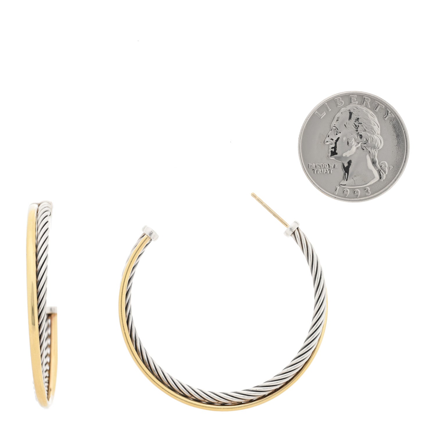 David Yurman Sterling Silver 18K Yellow Gold 44mm Extra Large Crossover Cable Hoop Earrings 2 of 4