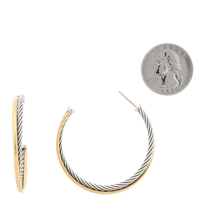 David Yurman Sterling Silver 18K Yellow Gold 44mm Extra Large Crossover Cable Hoop Earrings 2 of 4