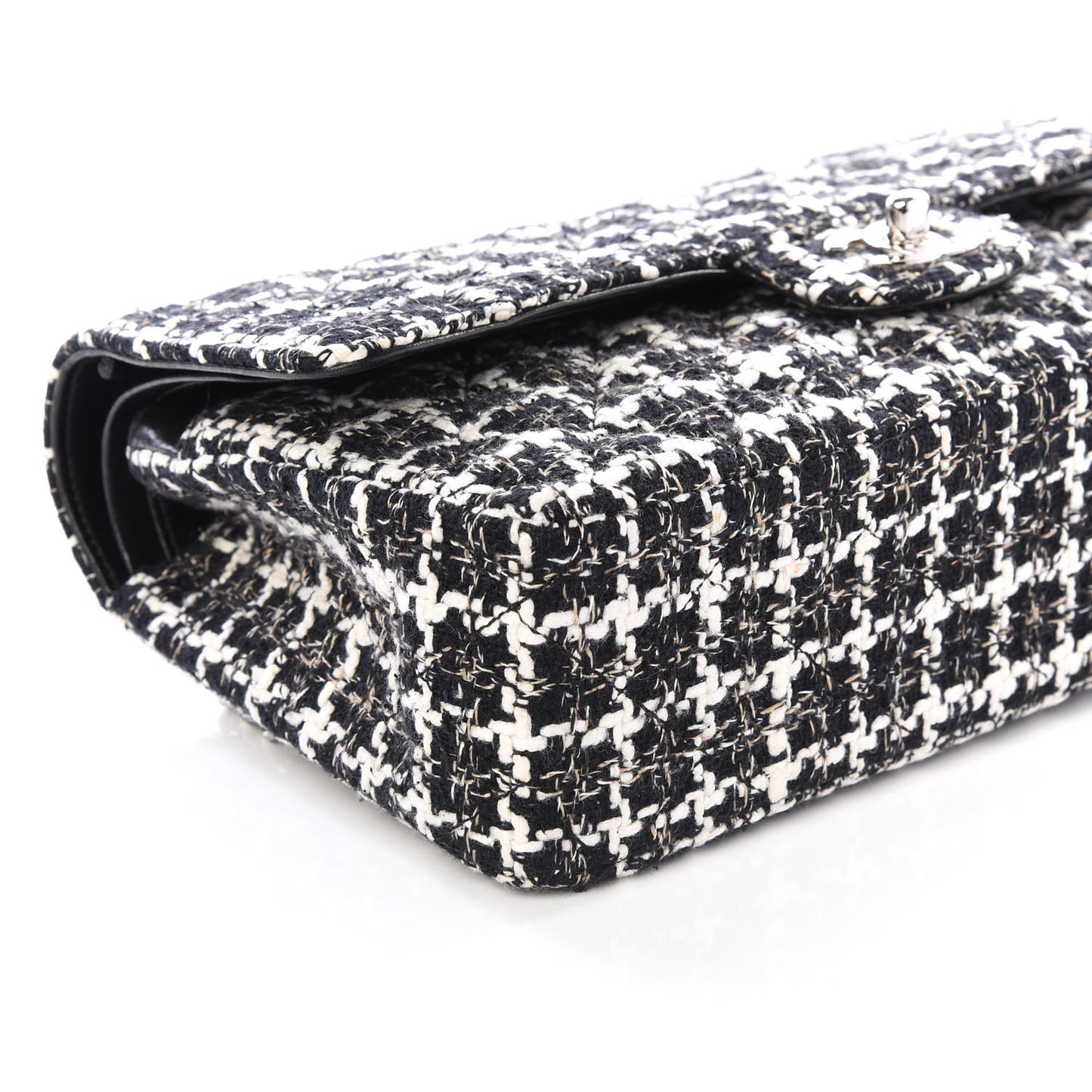 Tweed Quilted Medium Double Flap Black White