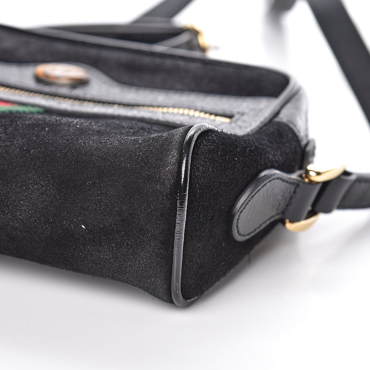 Suede Patent Web Mini Ophidia Shoulder Bag Black