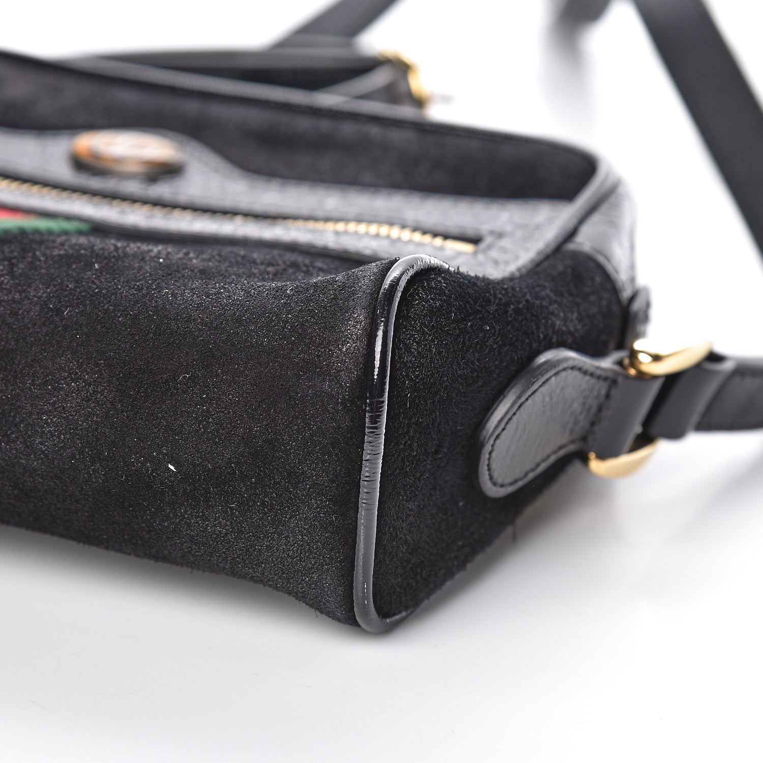 Gucci Suede Patent Web Mini Ophidia Shoulder Bag Black 9 of 10
