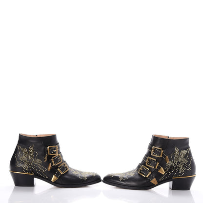 Chloe Nappa Sheepskin Studded Suzanna Short Boots 40 Black Gold 6 of 9