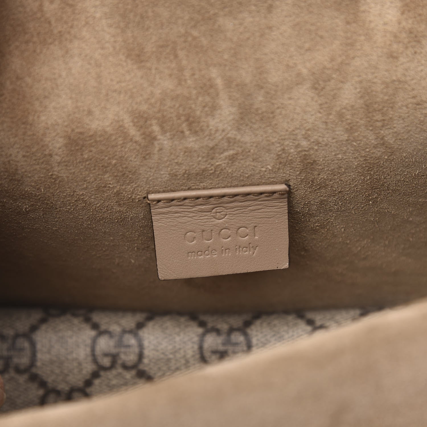 Gucci GG Supreme Monogram Suede Crystal Small Dionysus Shoulder Bag Beige Ebony Taupe 6 of 10