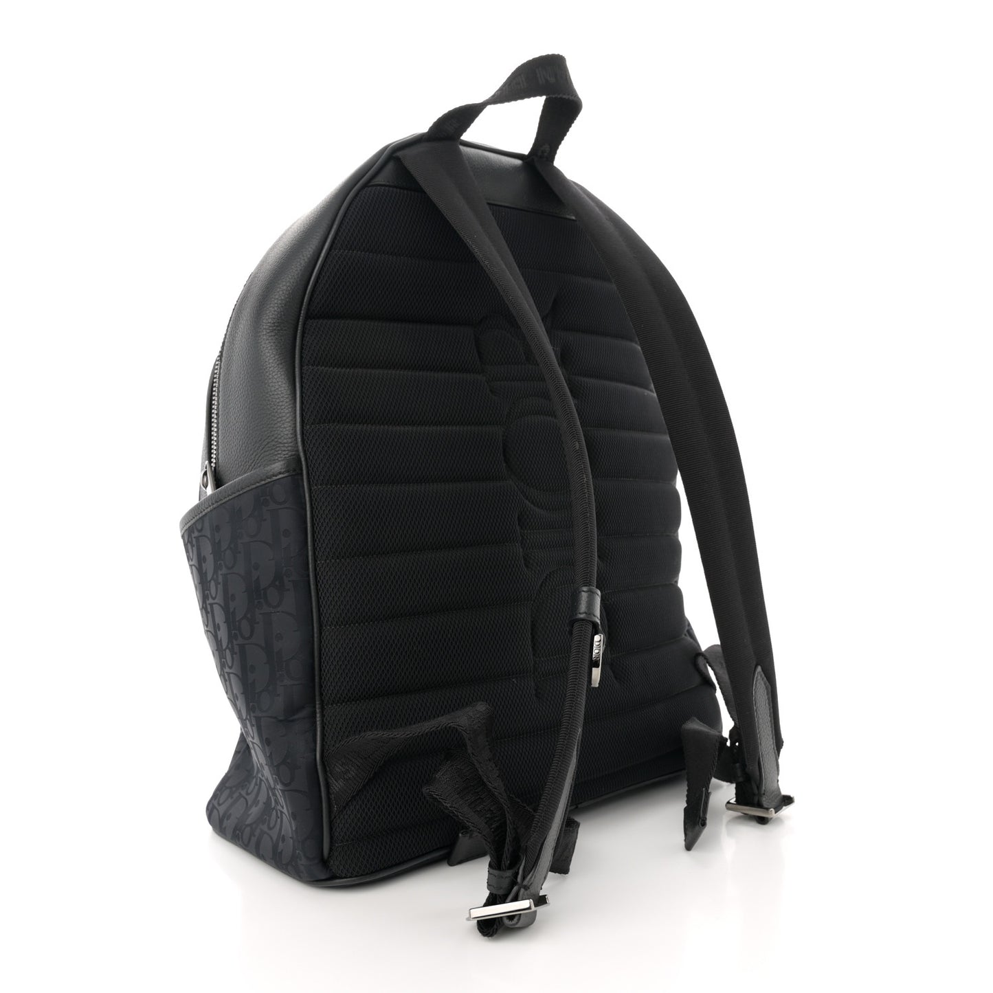 Grained Calfskin Nylon Oblique Explorer Backpack Black