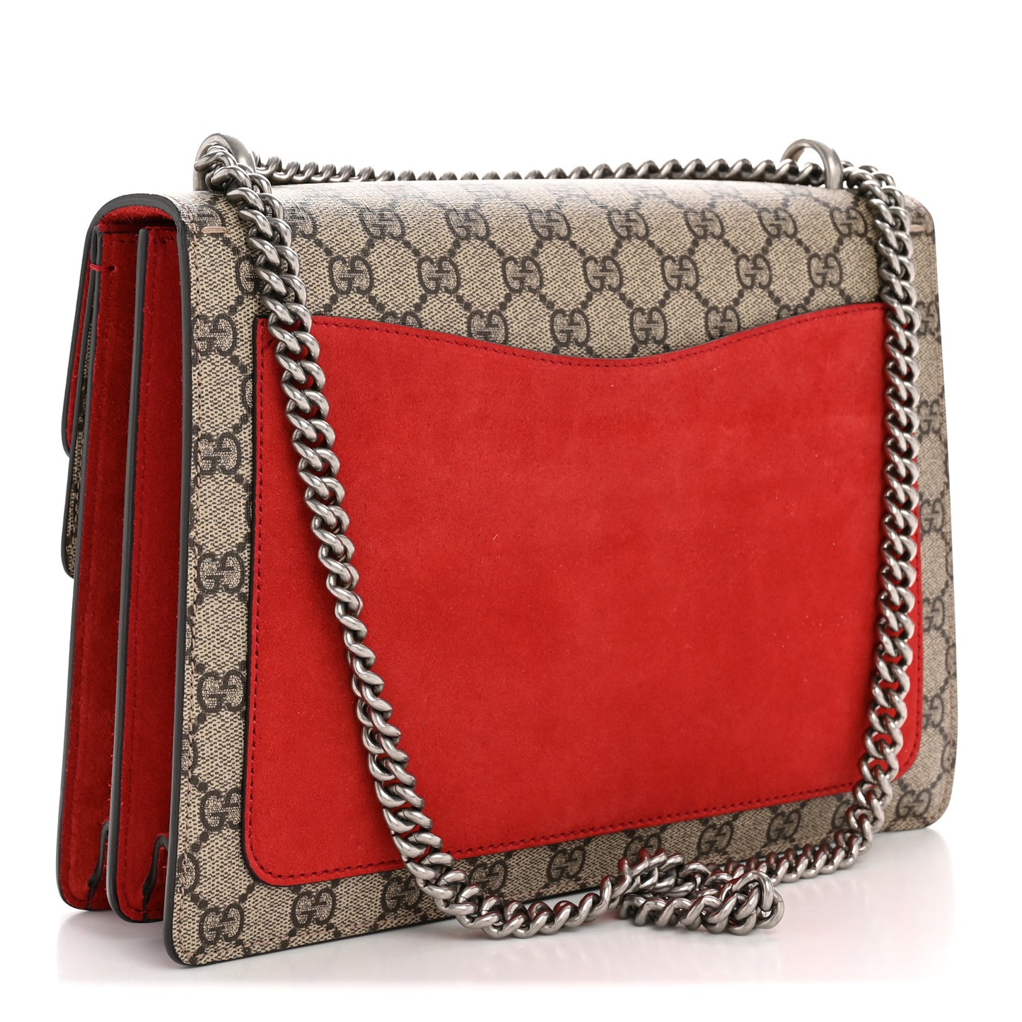 GG Supreme Monogram Suede Cudu Medium Dionysus Shoulder Bag Beige Ebony Vulcanic Red