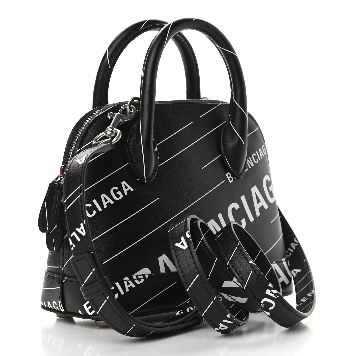 Balenciaga Calfskin Logo Print XXS Ville Top Handle Bag Black White 2 of 7