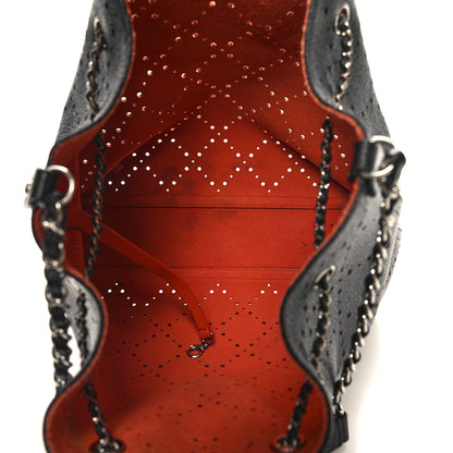 Chanel Caviar Perforated Drawstring CC Bag Black Orange 5 of 15