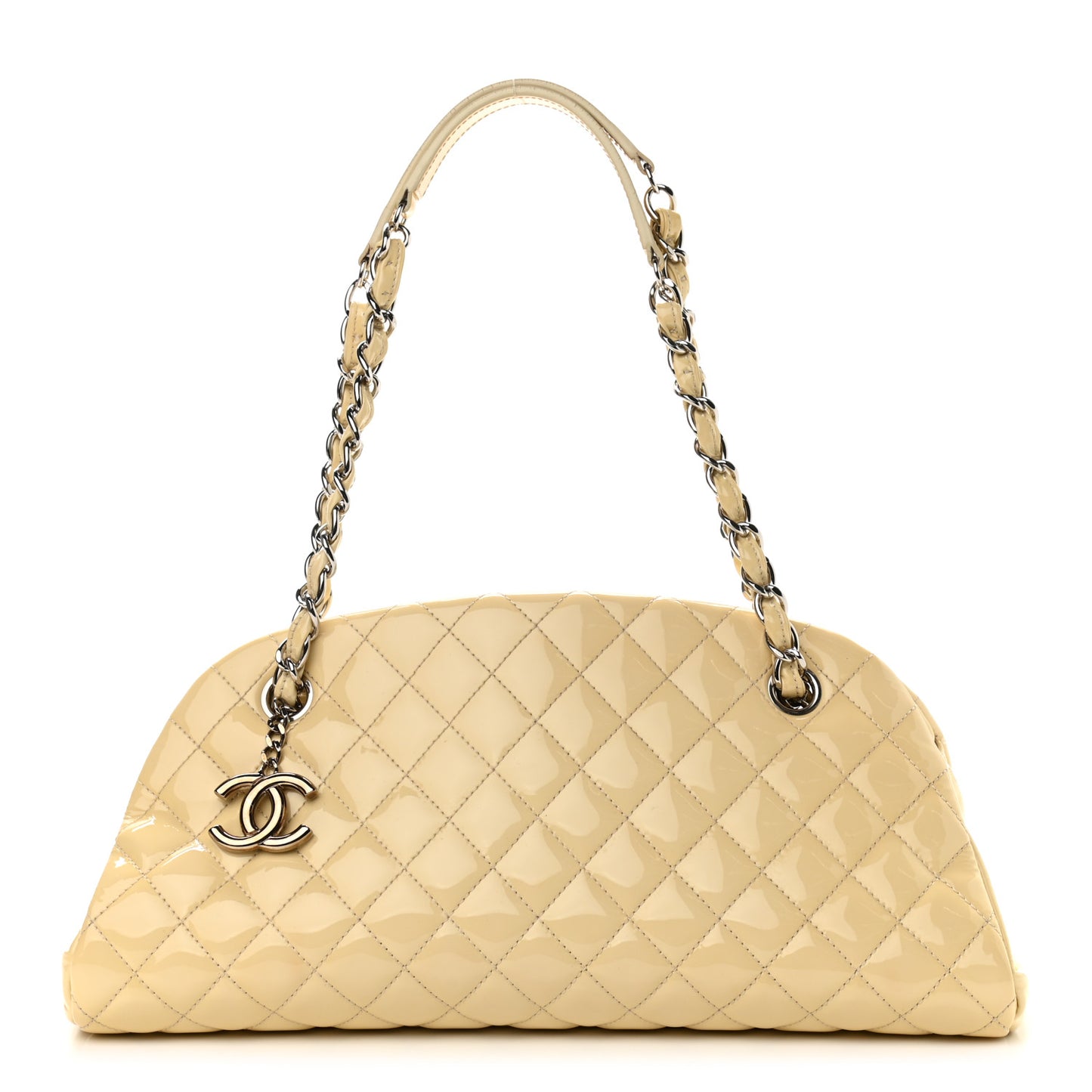 Patent Quilted Medium Just Mademoiselle Bowling Bag Beige