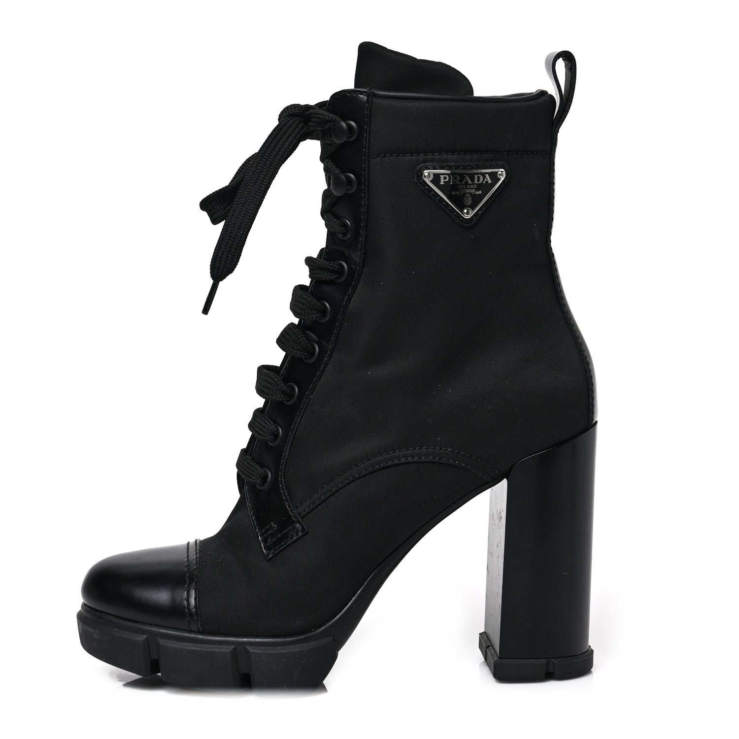 Prada Spazzolato Re-Nylon Metal Triangle Logo 110mm Ankle Boots 38 Black 1 of 6