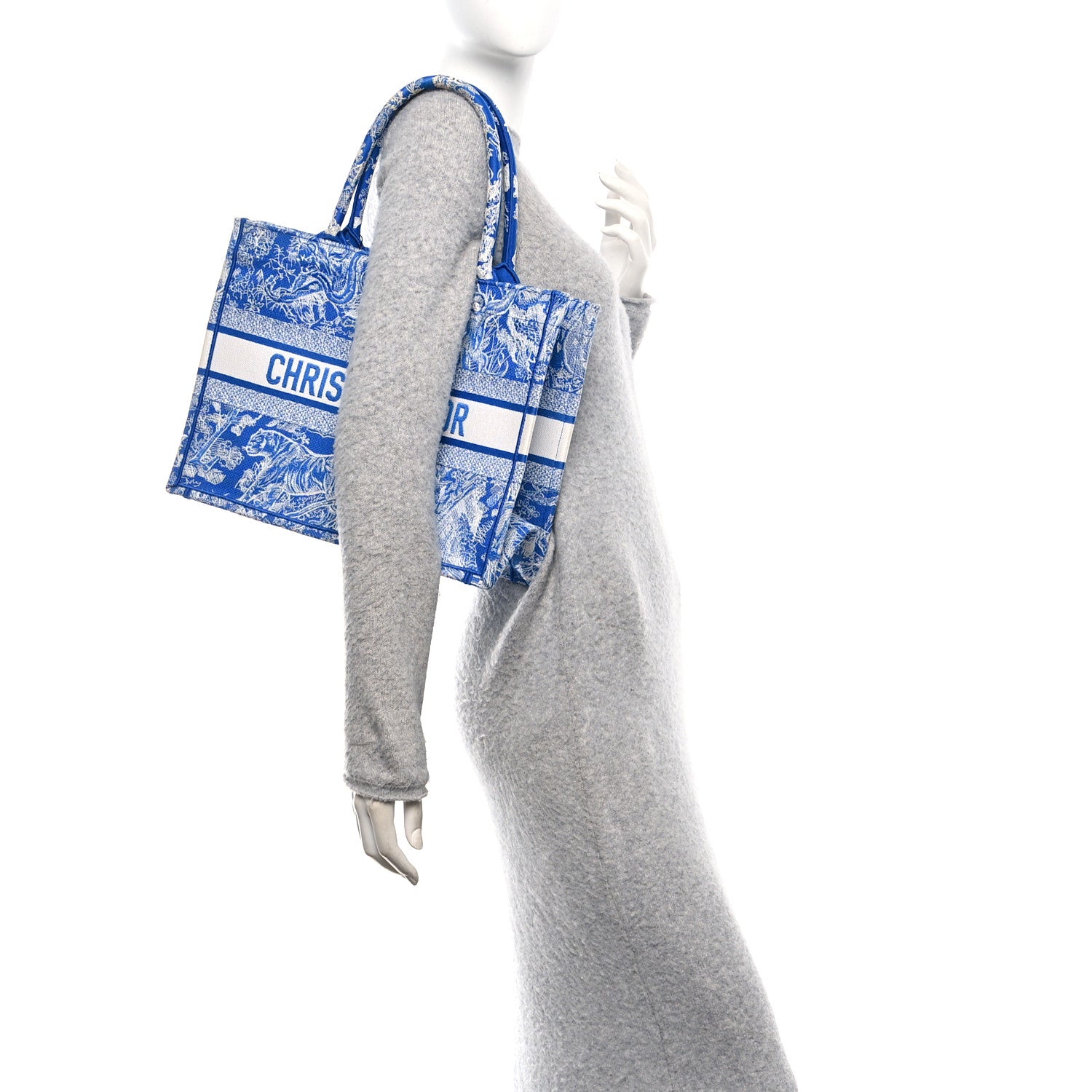 Christian Dior Canvas Embroidered Medium Dioriviera Toile De Jouy Book Tote Fluorescent Blue 2 of 10