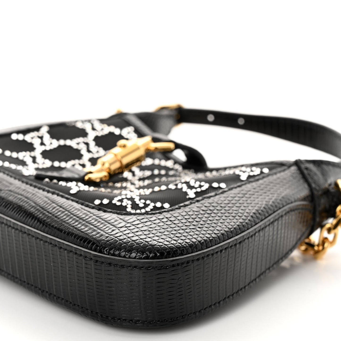 Lizard Mesh Crystal GG Monogram Mini Jackie 1961 Hobo Black